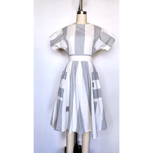 50s Stripes Dress Large Pockets Button Down Back Mid Century Bombshell  XXS - Picture 8 of 10